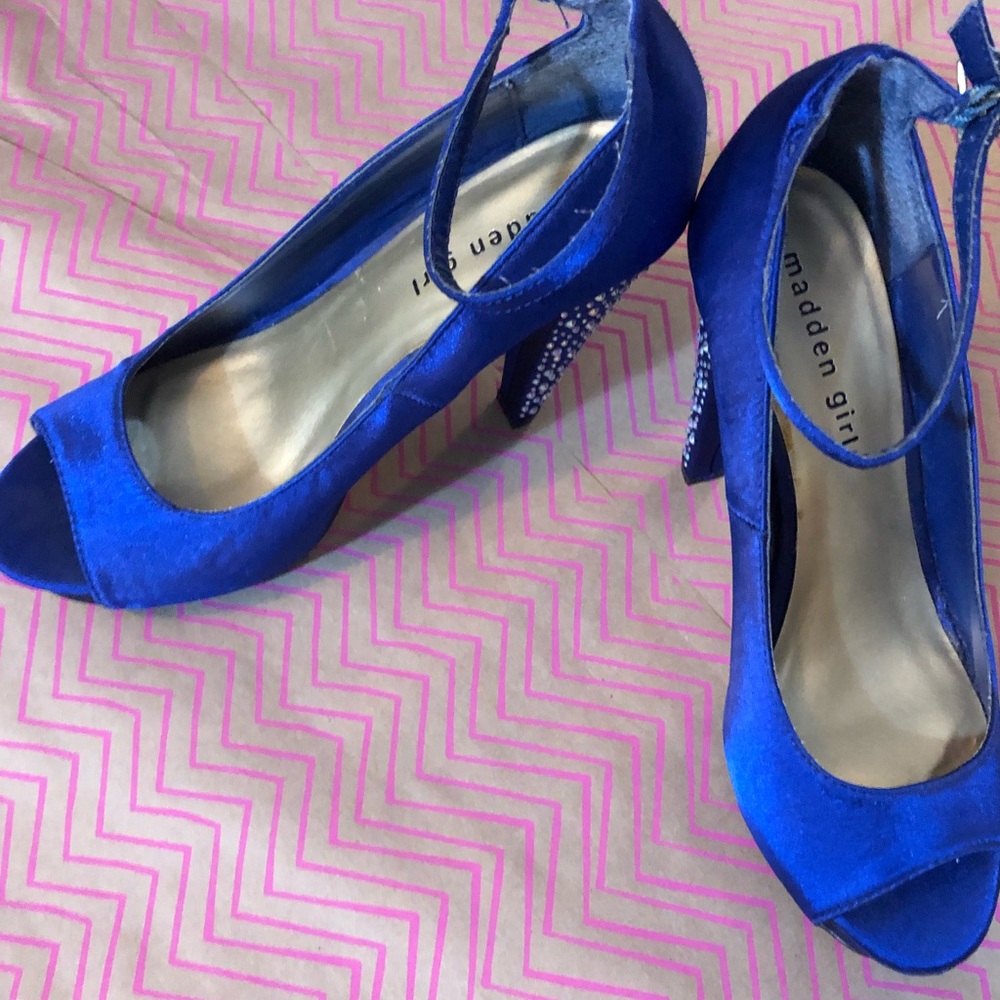 MaddenGirl Blue Pumps w/Rhinestone Heel&AnkleStrap